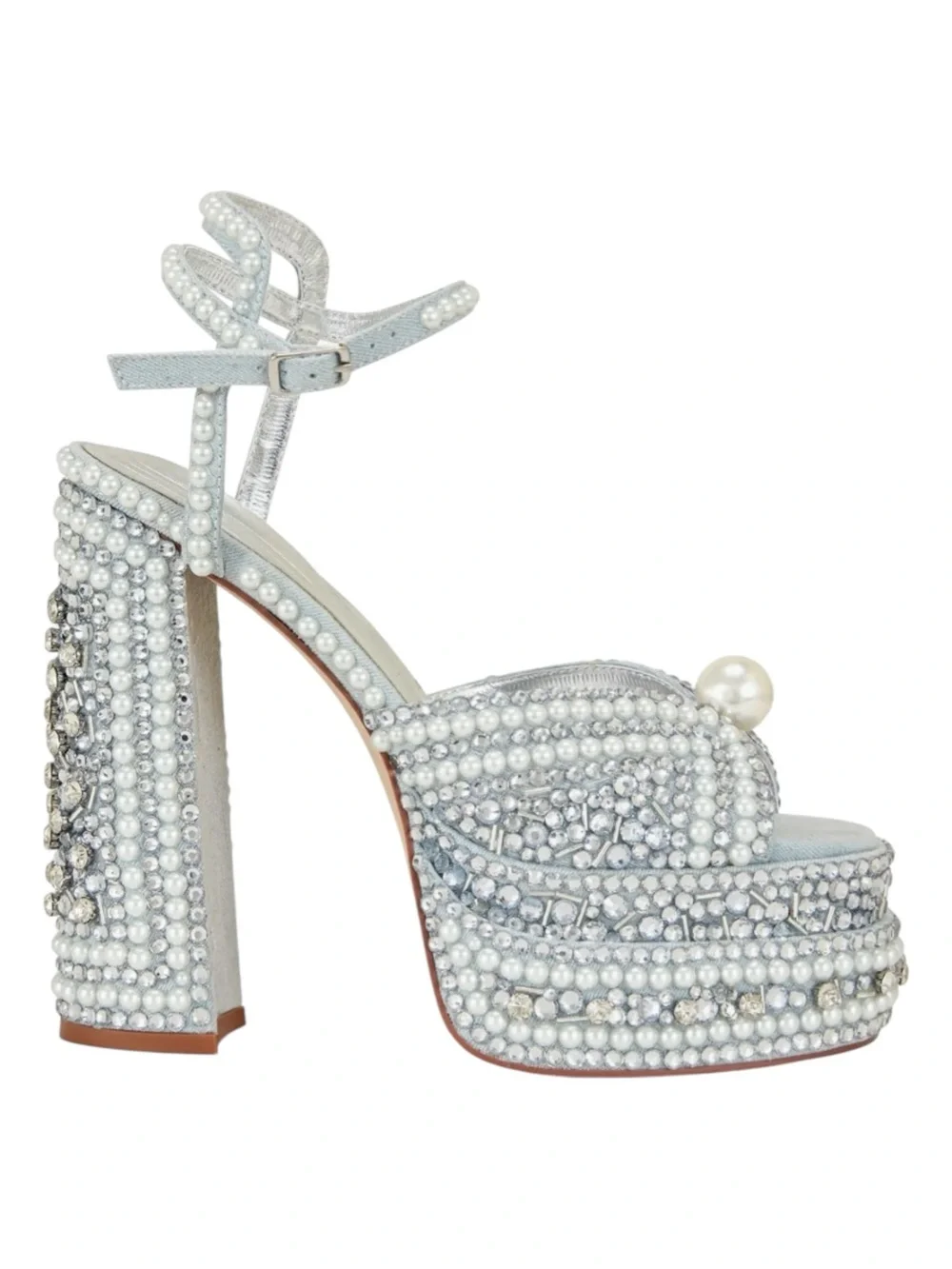 Azalea Wang Something Blue Platform Heels Crystal Pearl Sandal Size 6